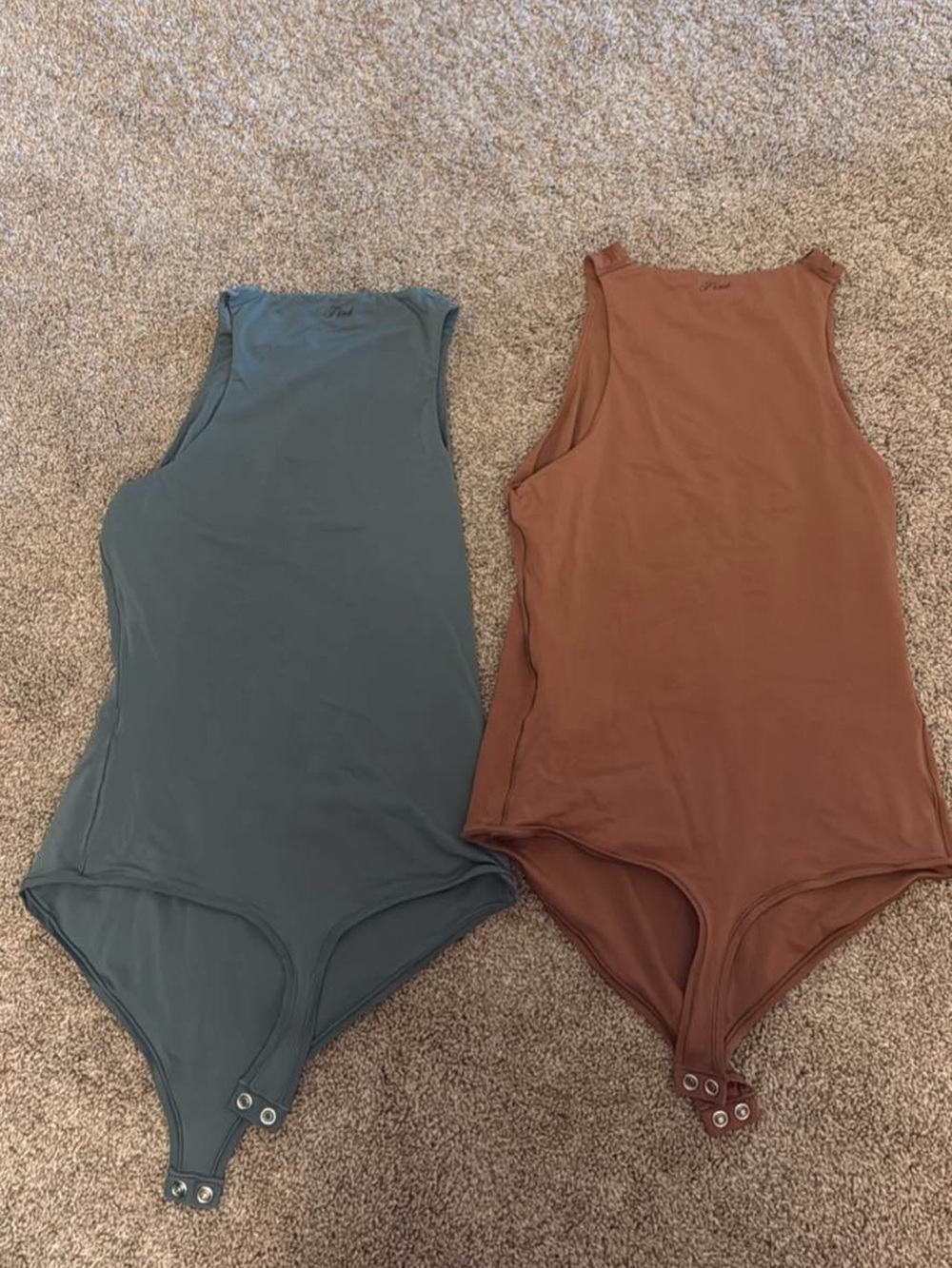 PINK Victoria's Secret Teal and Rust Ribbed Bodysuit Duo
